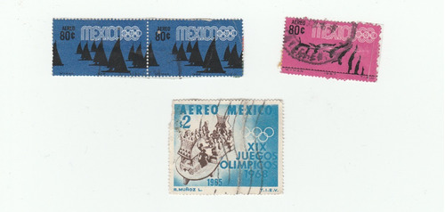 4 Timbres Postales Mex De Los Juegos Olímpicos 68 C. Aereo