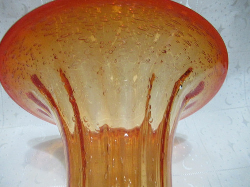 Par Floreros Cristal Veneciano Naranja Soplado Artesanales (Usado)