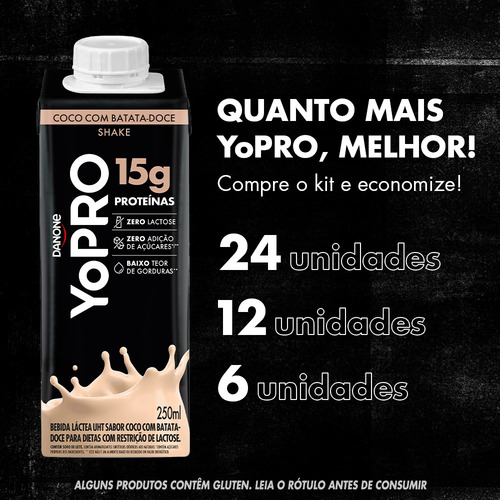 Kit Yopro Coco Com Batata Doce 250ml - 24 Unidades