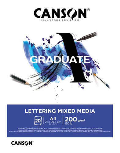 Bloco Canson Graduate Lettering Mixed Media A4 200grs 20 Fls