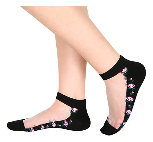 Calcetines Negros Transparentes Para Mujer Y Niña, Calcetine