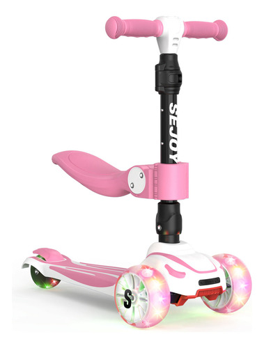 Sejoy BALBI-008 Scooter Juguete Patinete Plegable Con Asiento Ideal Patín Del Para Niños Con 3 Ruedas Y Luces LED Color Rosa