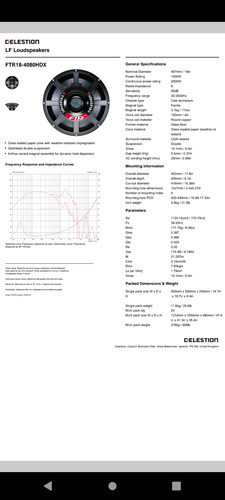 Parlante Celestion Ftr 18 Pulgadas Subwoofer 1000w Ingles Negro (Usado)