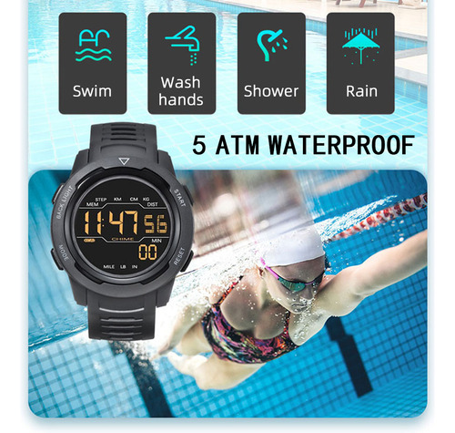 Reloj Deportivo: Digital, Rastreador De Pasos, 50 M De Agua