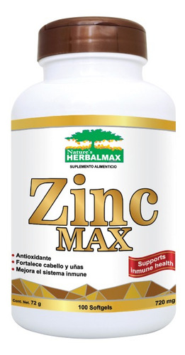 Zinc Max Chelated Softgels 720 Mg Envase X 100