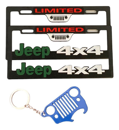 Par De Porta Placas Jeep 3d Y Llavero Metálico Logotipo