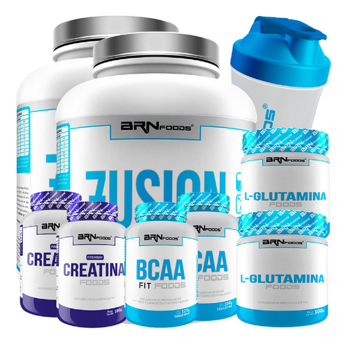 Kit 2x Whey Proten + 2x Bcaa + 2x Crea + 2x Glutamina + Copo Sabor Baunilha