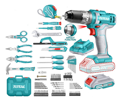Kit Taladro Atornillador 20v + Herraminetas De Mano Total