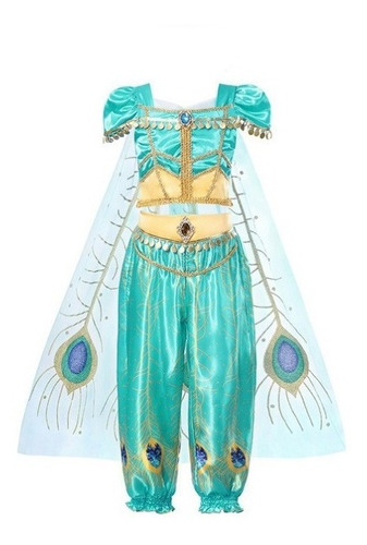 Imagem 1 de 7 de Fantasia Infantil Princesa Jasmine Aladdin Disney Voal Pavão