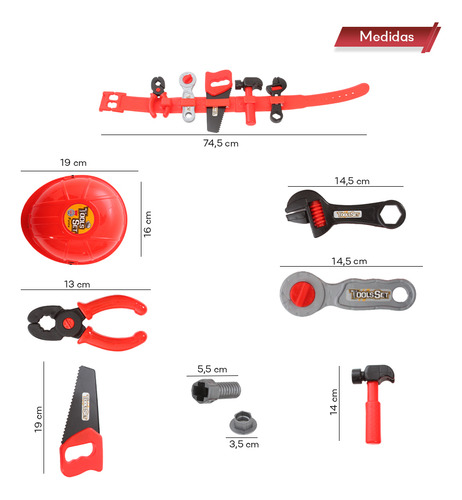 Brinquedo Kit De Ferramentas Infantil Cinto Capacete 9 Peças