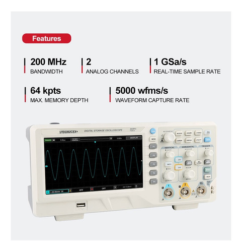 Osciloscopio Digital Usb Utd2202cex+ Dual Channel 200mhz 1g