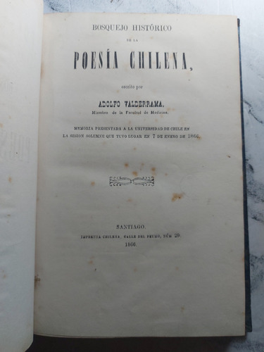 Bosque Histórico De La Poesía Chilena. Valderrama. Ian 711