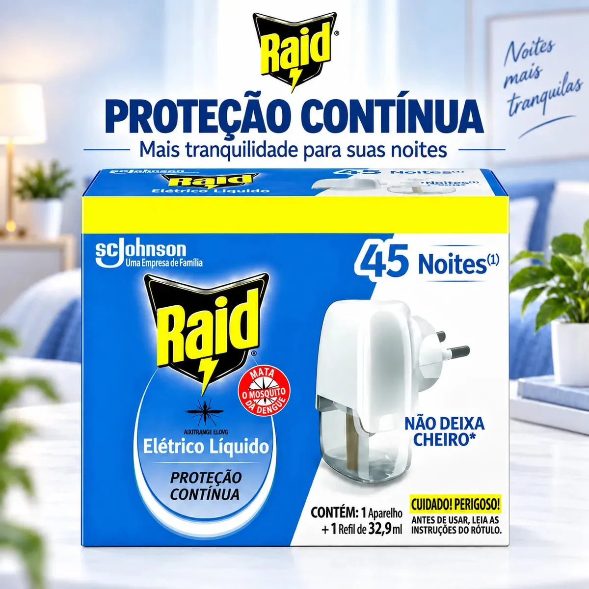 Repelente Eletrico Líquido Raid 45 Noites 1 Aparelho e 1 Refil de 32,9ml
