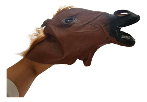 Máscara Cabeça Cavalo Marrom Látex Divertida Fantasia Festa