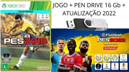 Pes 2018 Xbox 360 + Pen Drive 16 Gb + Atualização 2022 - Desconto no Preço