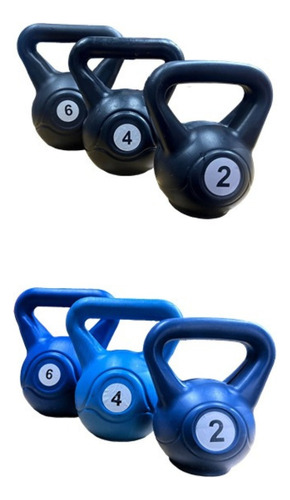 Kit Set De 3 Pesas Rusas 2/4/6kg Pvc Gym Kettlebell Fitness