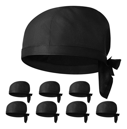 8 Pañuelos De Algodón Para Mujer, Color Negro, Gorro De Chef