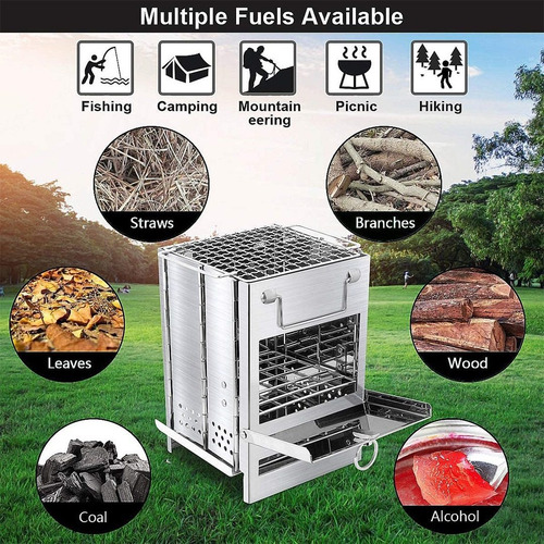 Mini Parrillero Estufa A Leña Camping Acero Inoxidable