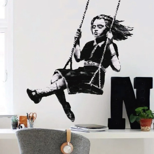 Vinilo Decorativo Banksy   Girl On Swing    ( 120cm X 100cm) Color Multicolor