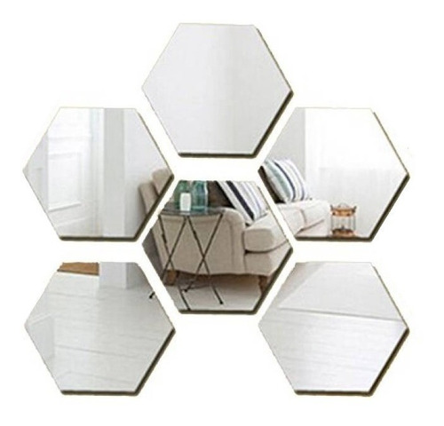 Pack X6 Vinilo Espejo Pared Adhesivo Hexagonal Decorativo 