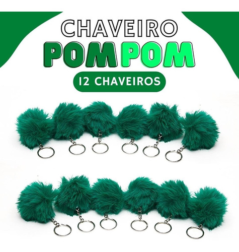 Chaveiro Pompom Pelúcia Verde Bandeira 50mm Kit C/12 - Criar