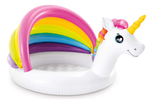 Piscina Unicornio Para Bebés 1-3 Años 127cm Con Parasol Y Fo