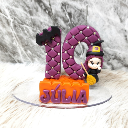 Imagem 3 de 4 de Topo De Bolo Bruxinha Halloween Vela 2 Numeral