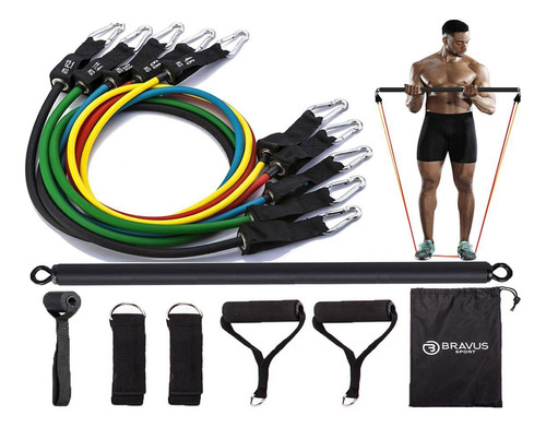 Kit Elástico Extensor Com Barra De Exercícios Bravus Sport