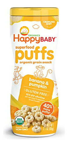 Happy Baby Organic Súper Puffs Plátano Y Calabaza, 2,1 Onza 