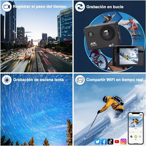 Video Camara Acción 4k Casco Moto Wifi 12mp Viaje Seguro Negro