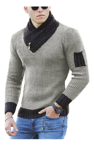 Gift Scarf Neck Sweater Men Slim Fit Casual Pullover 2024