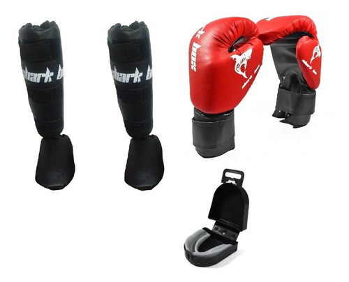 Tibiales/canilleras Con Empeine + Guantes + Bucal, Shark Box