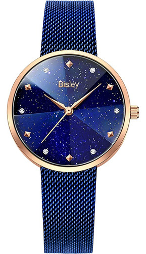 ~? Bisley Women Blue Watches With Shiny Starry Sky Dial Watc