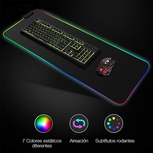 Imagen 2 de 10 de Mouse Pad Gamer Led Rgb Retroiluminado 80x30 Xl Noga Horizon