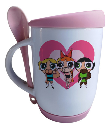 Taza Con Cuchara Y Tapa De Silicón Las Chicas Superpoderosas Rosa Los Impostores Chicas Superpoderosas