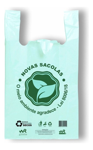 Sacolas Plásticas Ecológicas Biodegradável Verde 38cm X 50cm