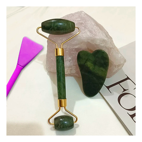 Set De Cuidado Facial Diler 3pzs Con Rodillo Para Masaje Piedra Gua Sha Y Espátula De Silicón Color Fiusha 2 En 1 Reutilizable Fácil De Usar Y Apto Para Todo Tipo De Piel Ideal Para Skincare Diario