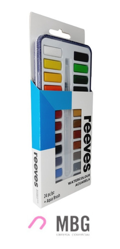 Imagen 3 de 6 de Acuarelas Pastillas Reeves En Lata X 24 Colores + Aqua Brush