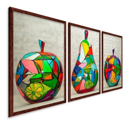 Quadro Decorativo Moldura Frutas De Louça Colorido Cozinha