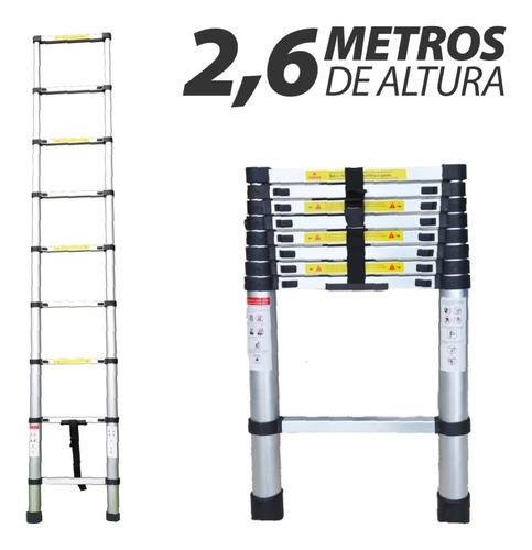 Escada Alumínio Telescópica 8 Degraus 2,6 Metros Starfer