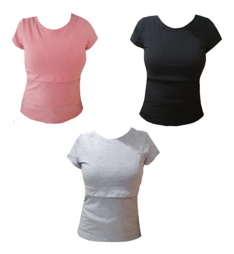 3 Pack Blusa Lactancia Y Embarazo Changuitos Playera Lycra