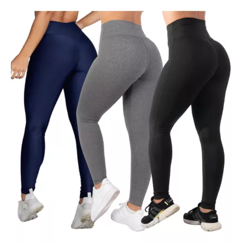 Kit 3 Unidades Calça Legging Fitness Cintura Alta Academia