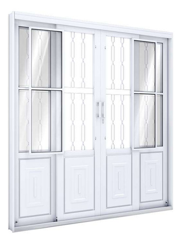 Porta De Correr Aço 213x200x13cm 4fls Grade Riobras Pronta