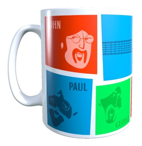 Taza -  Tazón The Beatles, Cuadros Colores, Rock 320 Cc