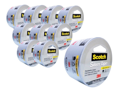 Fita 3m Tape Scotch Silver 45mm X 5m - 10 Unidades