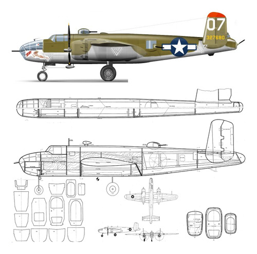 Plano Rc B-25 Mitchell (leer Envio Antes De Comprar)