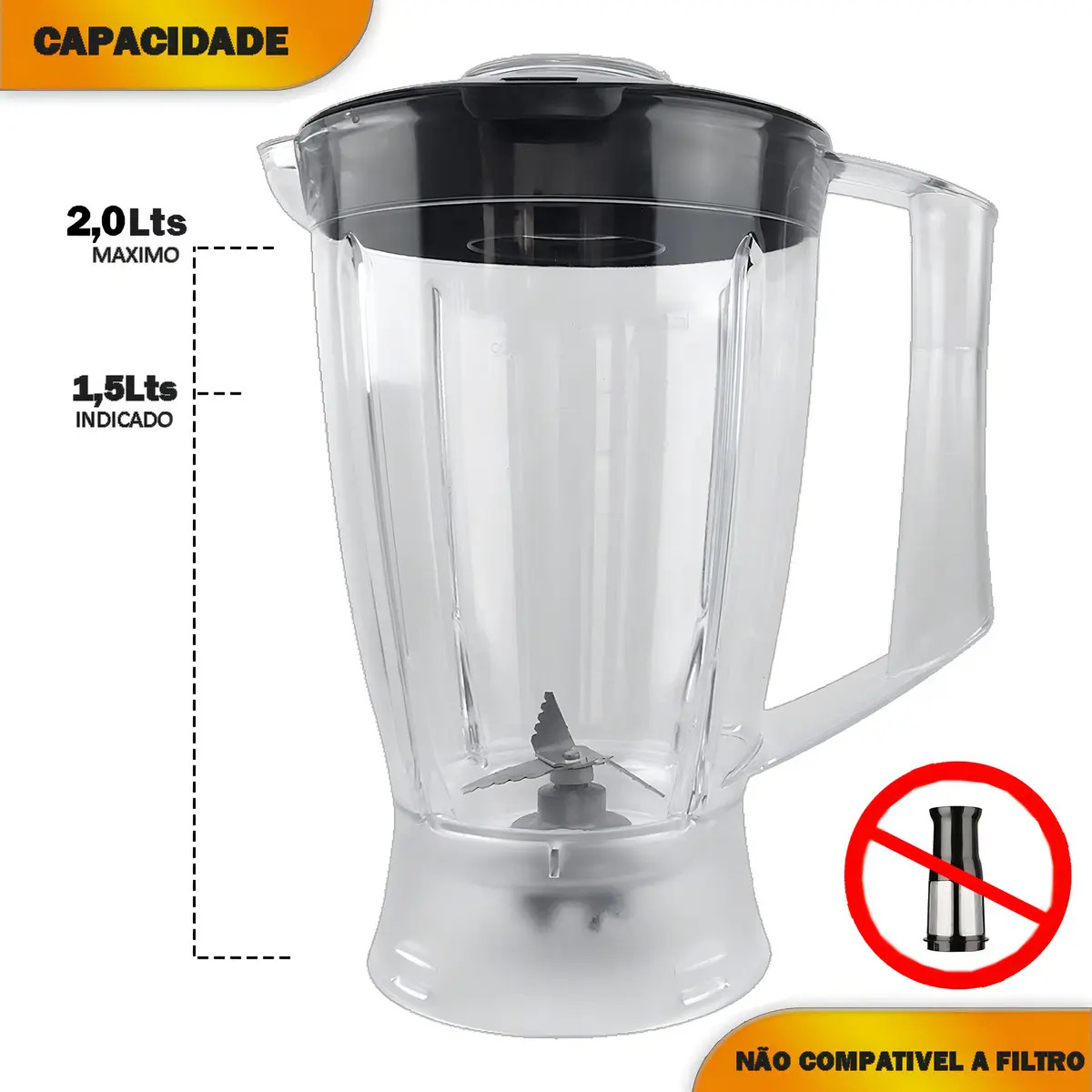 Copo Liquidificador Compativel Mondial Line/ Power2 /power550w/ Power2i