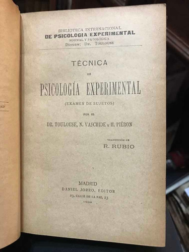 Técnica De Psicología Experimental - Dr. Toulouse Y Otros