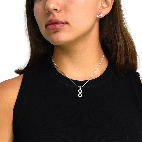 Juego Aretes Y Dije Símbolo Infinito Plata Con Circonia