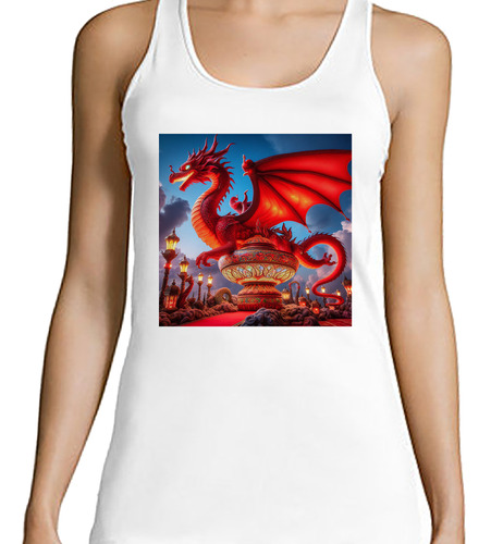 Musculosa Mujer Dragon Rojo Magico Saliendo De Lampara M2